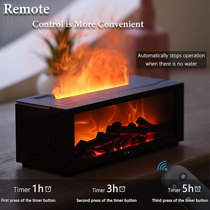 GO! Home | Flame Fireplace Aroma Diffuser – LED Flame Humidifier & Essential Oil Diffuser